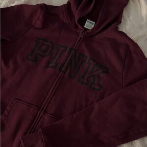 PINK Victoria's Secret Burgundy Hoodie with Black Accents
